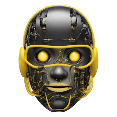 Black and yellow cyborg head with football helmet and circuits sticker