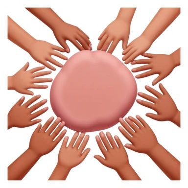 multiple hands working together to form a simple pink clay blob shape, collaborative pottery beginners sticker