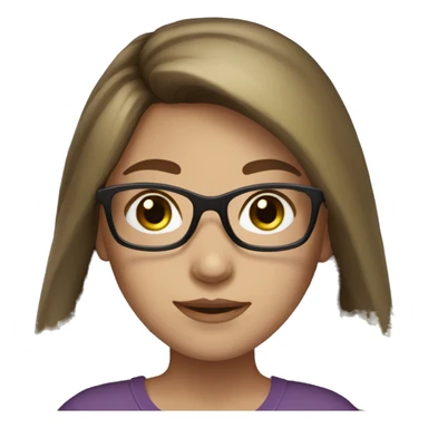 A girl with white skin skin,  brown long hair , brown-green eyes, brown-purple-balck glasses sticker