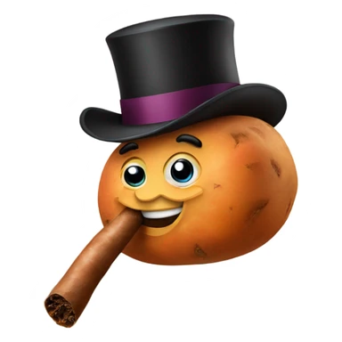 Sweet potato smoking cigar with top hat sticker