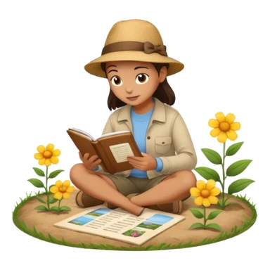 someone who's walking on a path and the person is reading a panel to learn about a flower. the person is reading a panel/ NOT A BOOK which is on the ground sticker