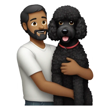 Man with black haired and beard hugs her Black-Poodle-Black-dog sticker