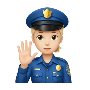 Kid in policeman uniform, show “stop” her hand sticker