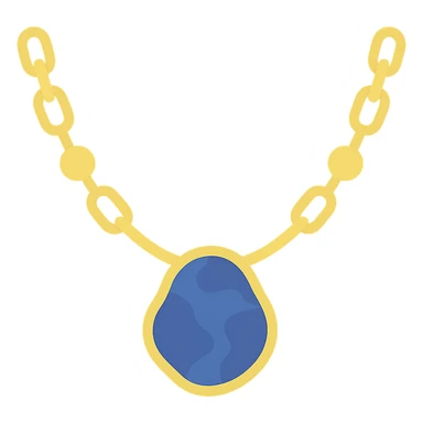 gold chain necklace with a deep blue marbled stone, organic shape, metallic bead accents, elegant and earthy sticker