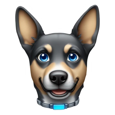 Robotic dog with blue eyes that’s in the color scheme of light and dark grey and has German shepherd like ears sticker