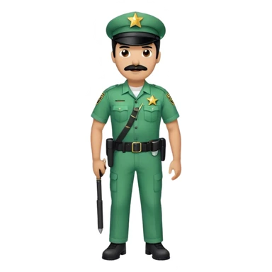 Chill guy in correctional officer green uniform. Full body. Black hair black mustache.  Light brown skin tone. Star badge. With duty belt and baton. sticker