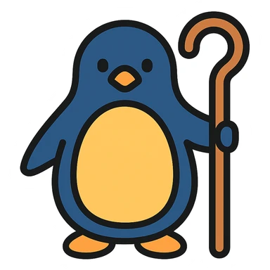 colored outlined icon of pinguim com cajado de ferro sticker