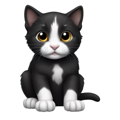 cute black kitten with white paws and white belly and white nose sticker