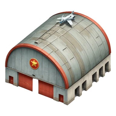 USSR military airplane rounded roof hangar isometry view sticker