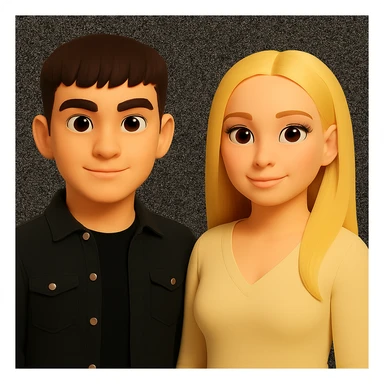 Make the people in the image stand slightly farther apart from each other while preserving the original style and background. sticker