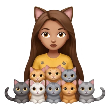a pretty bratz dusky girl with long brown hair with six cats nd wearing a grey tshirt sticker