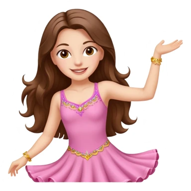 happy white long brunette hair girl with hazel eyes in light pink salsa dancing sticker