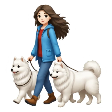 A long-haired girl walking a Samoyed sticker