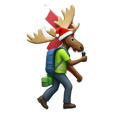 pedestrian from a road sign with Christmas hat on moose sticker