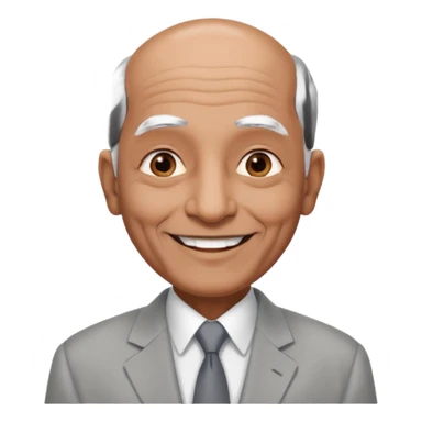70 yr old indian man, almost bald, some white hair, light grey business suit, big smile, dark brown skin, no moustache
 sticker