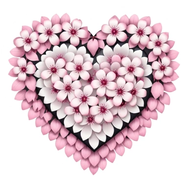 goth sakura heart, heart made of white sakura petals with pink accents sticker