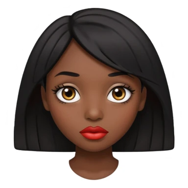 Dark skin gurl with black hair, big lips m, dark brown eye, octagon face shape and chinky eyes  sticker