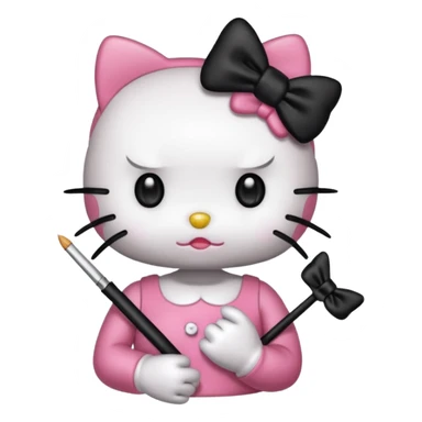 hello kitty with a blunt in a hand with long black nails and a black bow sticker