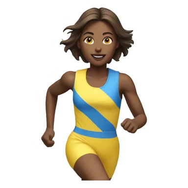 3 pale brunette girls running a race with yellow blue and white outfits  sticker