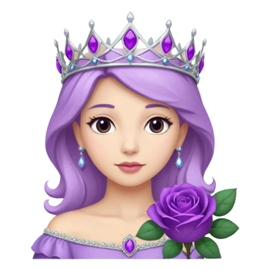 Purple rose with silver tiara and a purple emblem leaf wreath sticker