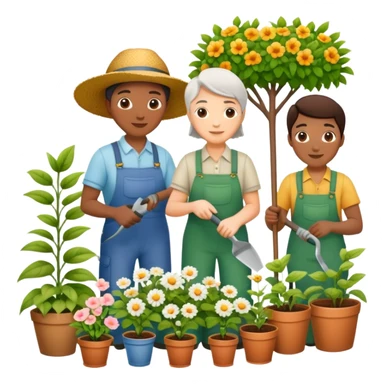group of gardeners of different races and age  sticker