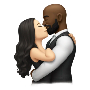 White brunette kissing muscular black bald man with beard sticker