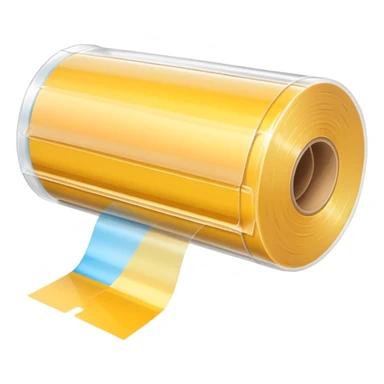 realistic plastic wrap roll, transparent, glossy, loose layers, light-catching, thin, stretchable, cardboard core, clear, soft highlights, ripple texture, no box, dispenser, or faces, clean 3D, soft lighting, transparent background, emoji scale sticker