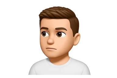 Based on these photos, make an emoji with facial features preserved, a man in a white T-shirt, looking into the distance sticker