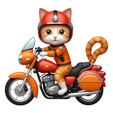 Cat on red and black motorcycle with helmet sticker