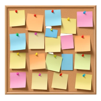 a cork board with some notes pinned to it as well as some different colored post it notes. Minimalistic emoji sticker