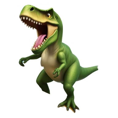 un t-rex surfeando una ola con una tabla de surf en el caribe sticker