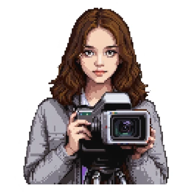hiking woman with brown hair holding a video camera sticker