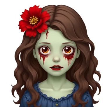uma garota zumbi, de cabelos castanhos,ondulados e longos, com uma flor no cabelo sticker