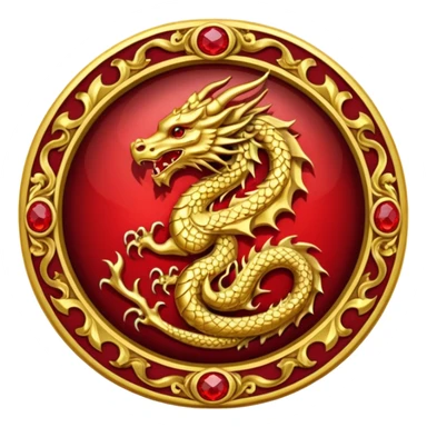 Golden Dragon with wings crest/brosch in a circle with red gems sticker