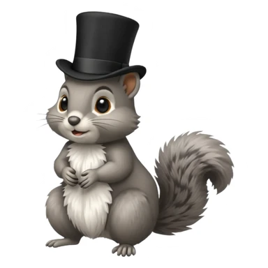 Squirrel (All of its fur gray colored), with a completely black tophat sticker