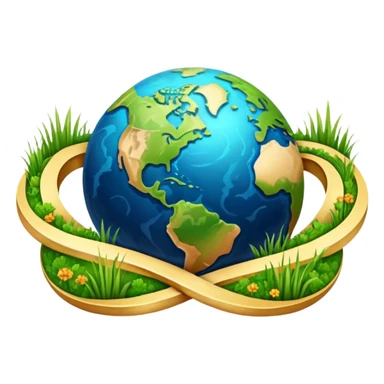 infinity 8 symbol stylised to symbolise earth, with desert, grass, cities, oceans sticker