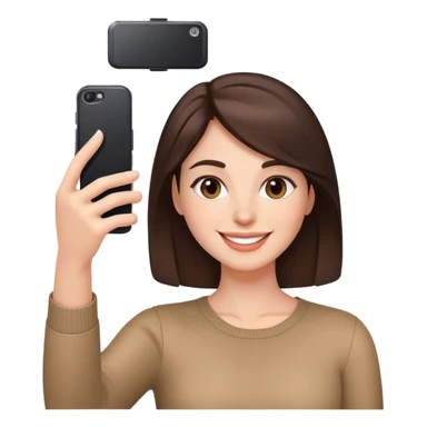 Brunette woman smiling while taking a selfie sticker