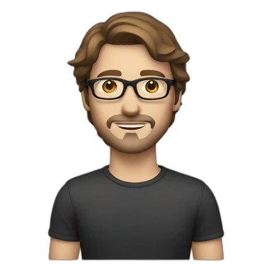 male caucausian designer with shoulder length brown hair and black rimmed glasses sticker