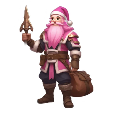 Spear user in albion online with pink hair pink beard and a santa bag sticker