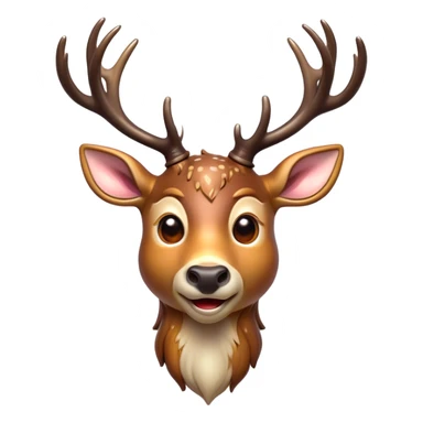 Cinematic Comical Deer Portrait Emoji, Head tilted dramatically with an exaggeratedly amused expression, featuring a sleek dappled Fur and whimsically contorted antlers, wide, expressive eyes filled with playful disbelief, Simplified yet hilariously expressive features, highly detailed, glowing with a slightly sassy glow, high shine, dramatic yet playful, stylized with an air of cheeky woodland mischief, bright and endearing, soft glowing outline, capturing the essence of a spirited and over-the-top deer, so meme-worthy it feels like it could side-eye its way into forest folklore instantly! sticker
