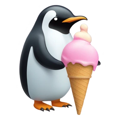 Pinguin eats icecream sticker