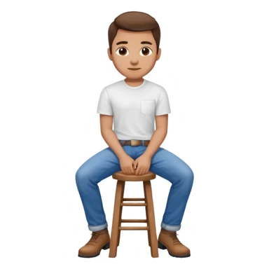 a person sitting on stool showing backward sticker