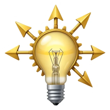 a gear with golden raising arrow behind it on the right side, and then a small golden beaming light bulb on the left side sticker