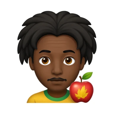 a man with black skin, black hair, black eyes, black eyebrows, black nose, brown lips, and rasta hair, apple emoji style, no text, neutral expression sticker