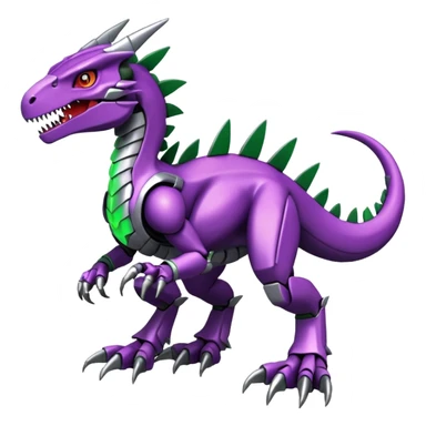 Cool Edgy Purple Green Digimon-Fakemon-Guilmon-Velociraptor-Dragon-Mecha full body sticker