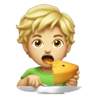 Angry child eating sticker