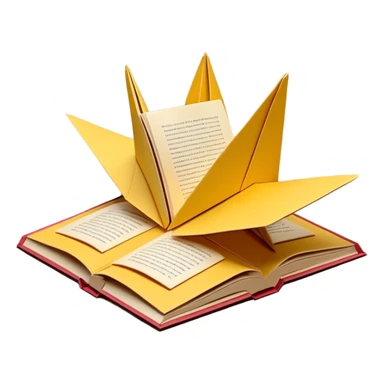 3D render of Pop-Up Book entirely of folded origami paper, sharp creases, cardboard texture, matte finish, visible paper grain, craft aesthetic,emoji style, isolated on white background --v 6.0 sticker