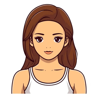 beautiful girl, long straight brown hair, brown eyes with lashes, wearing a white crop top, tan skin sticker