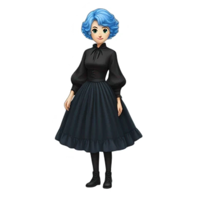 Short Blue-haired witch in black full skirt full length sticker