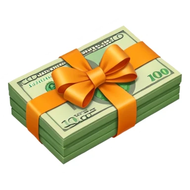 Money wrapped with orange ribbon sticker